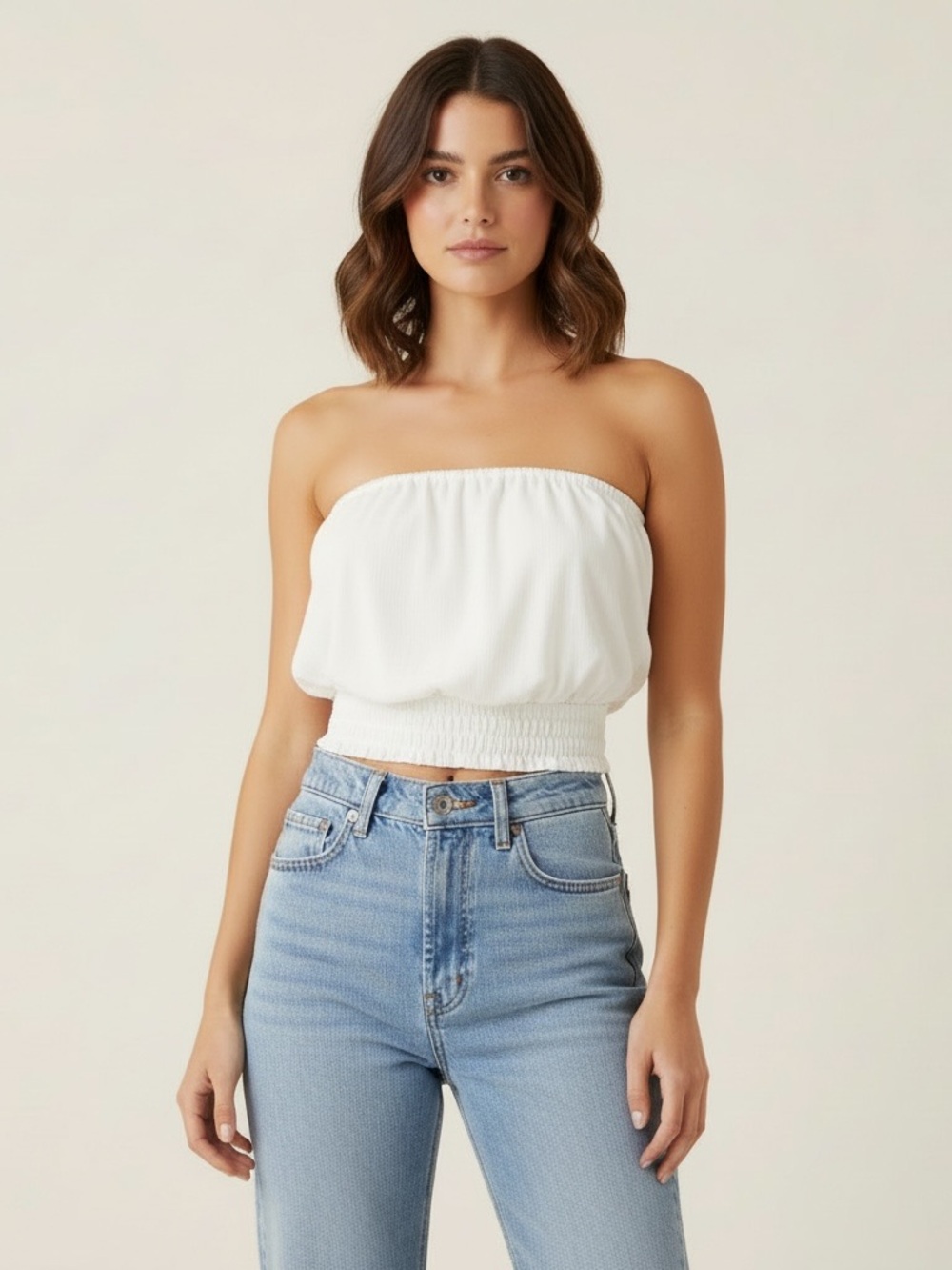 Express | LIKE NEW White chic tube top soft blouse with back tie size small